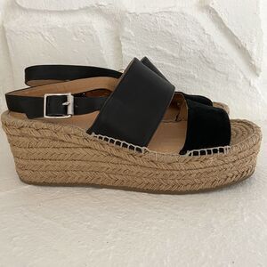 Rag & Bone Womens 41 Edie Black Suede Espadrille Wedge Sandal Beach Resort